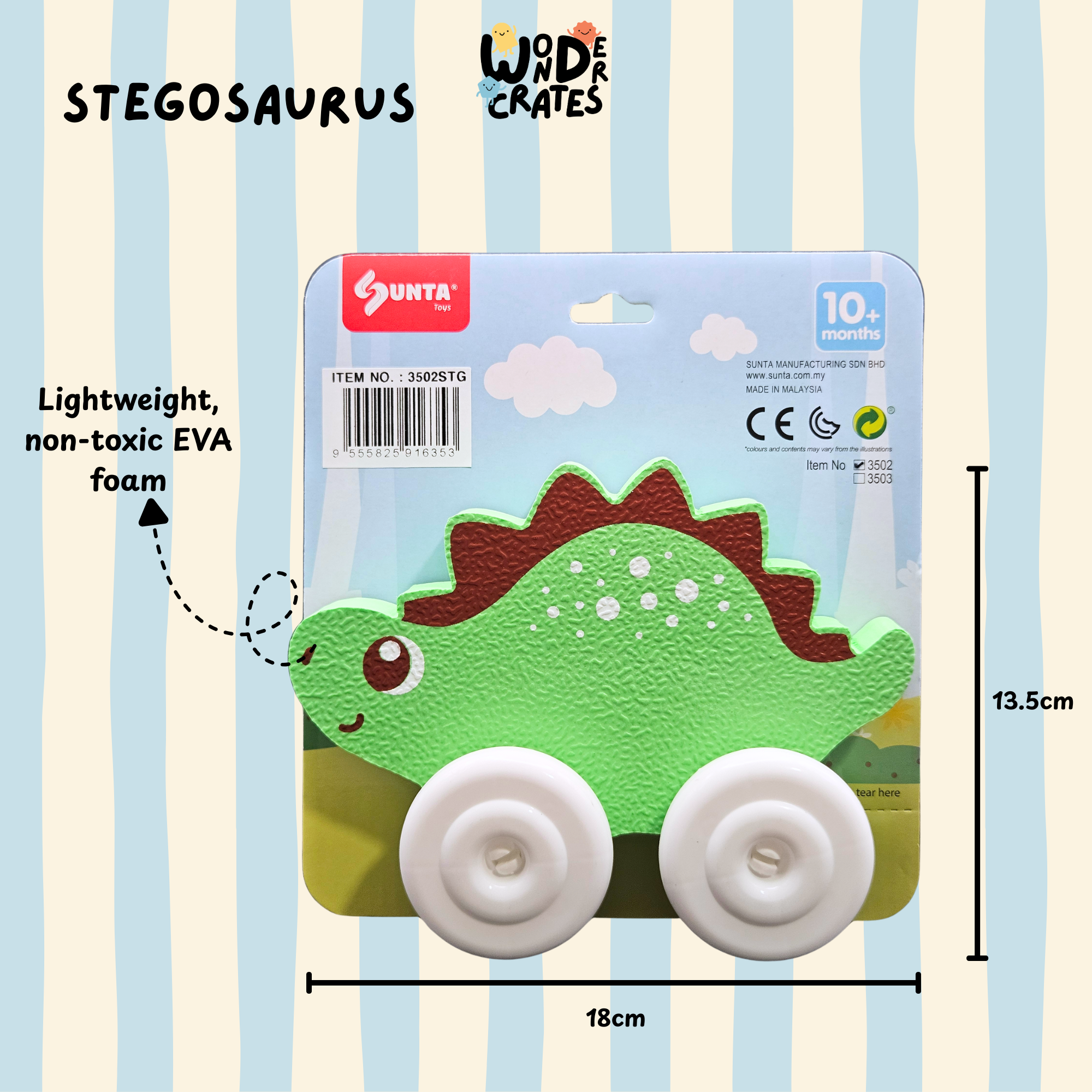 Stegosaurus Push & Play Foam Toy - Dinosaur Series