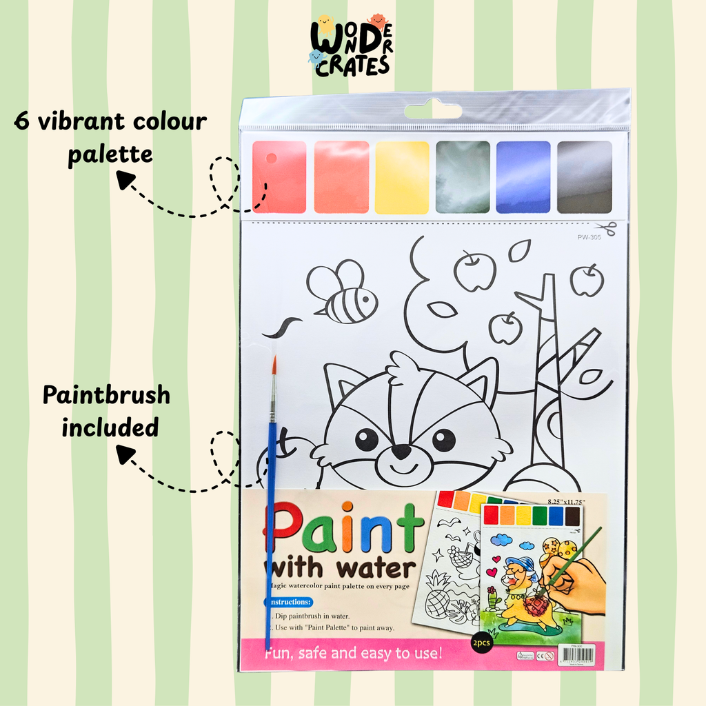 Raccoon Paint with Water Sheets (2-Sheet Set) – Includes Brush & Paint Palette