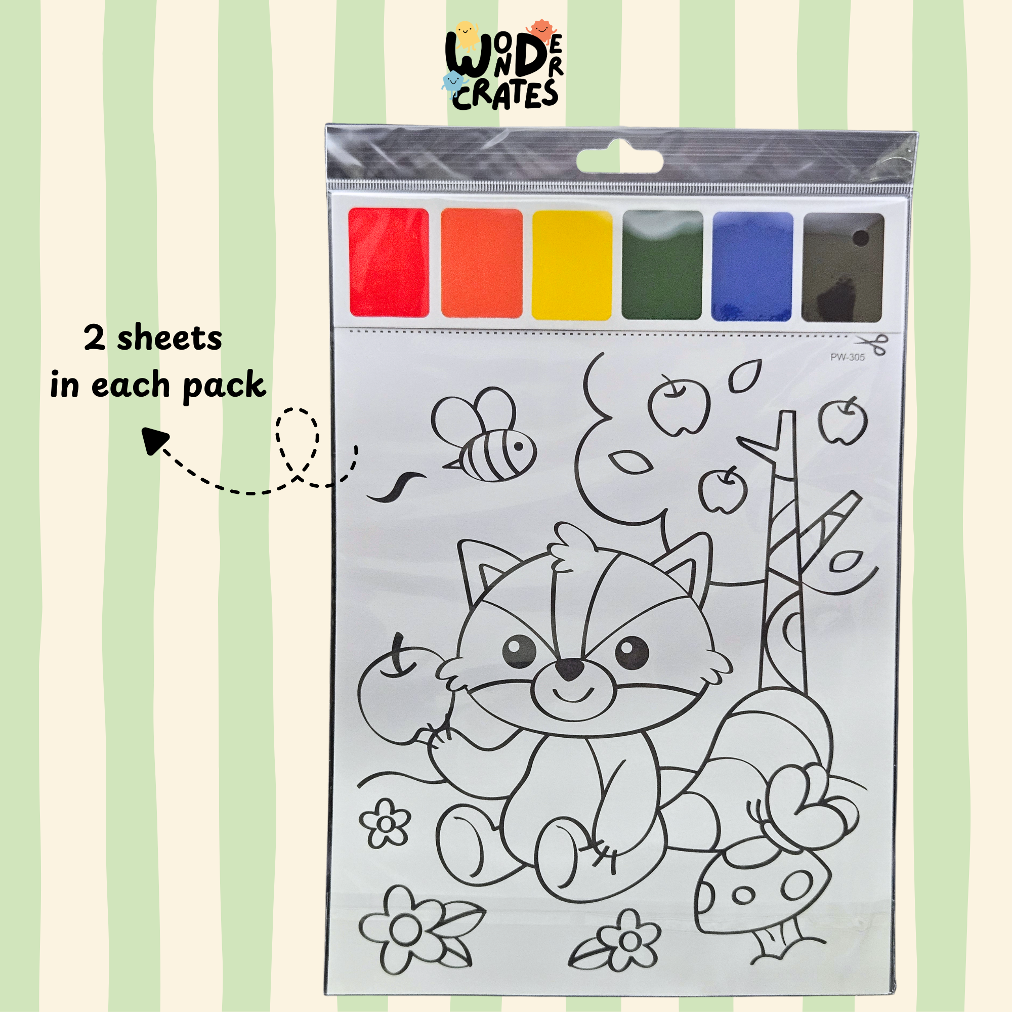 Raccoon Paint with Water Sheets (2-Sheet Set) – Includes Brush & Paint Palette