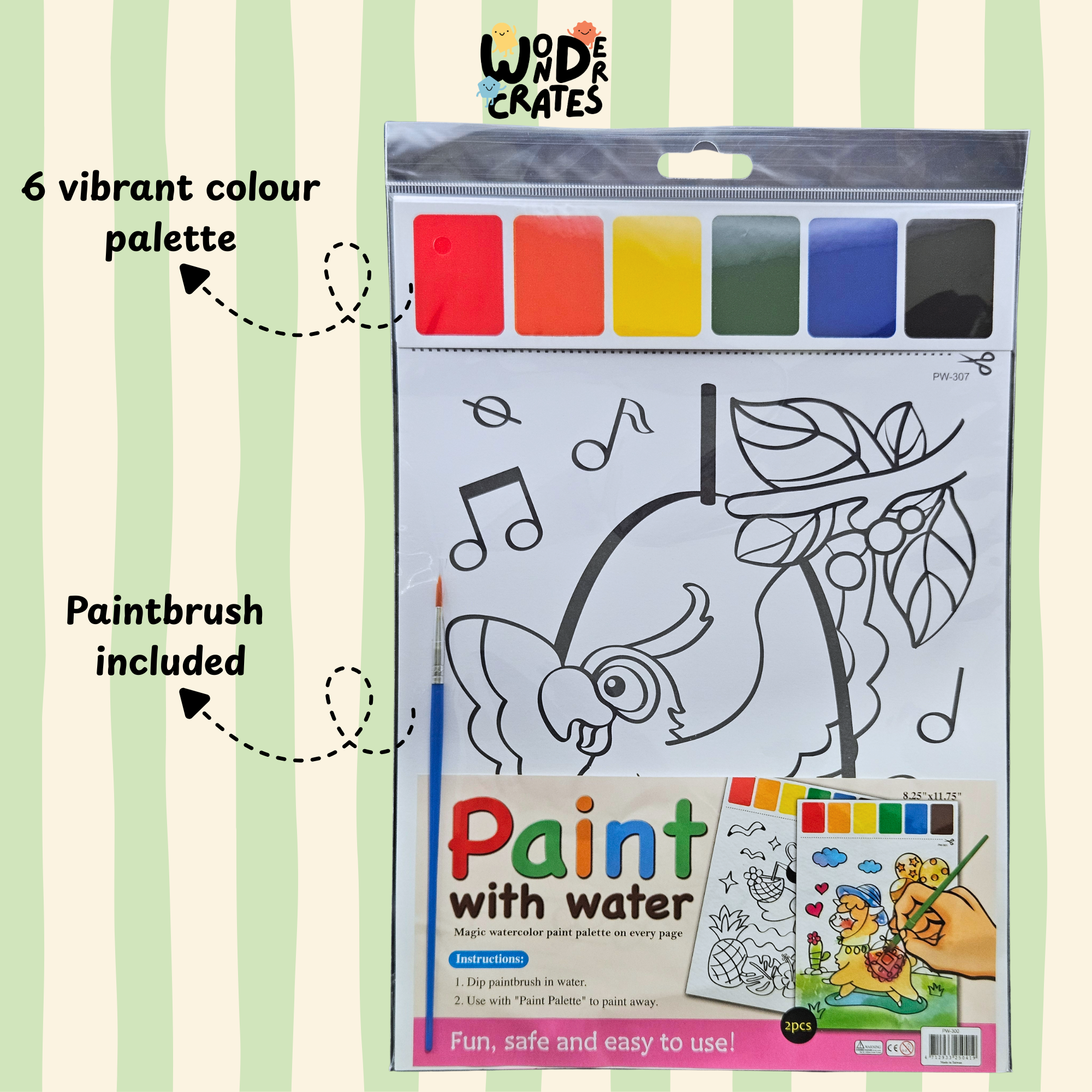 Parrot Paint with Water Sheets (2-Sheet Set) – Includes Brush & Paint Palette