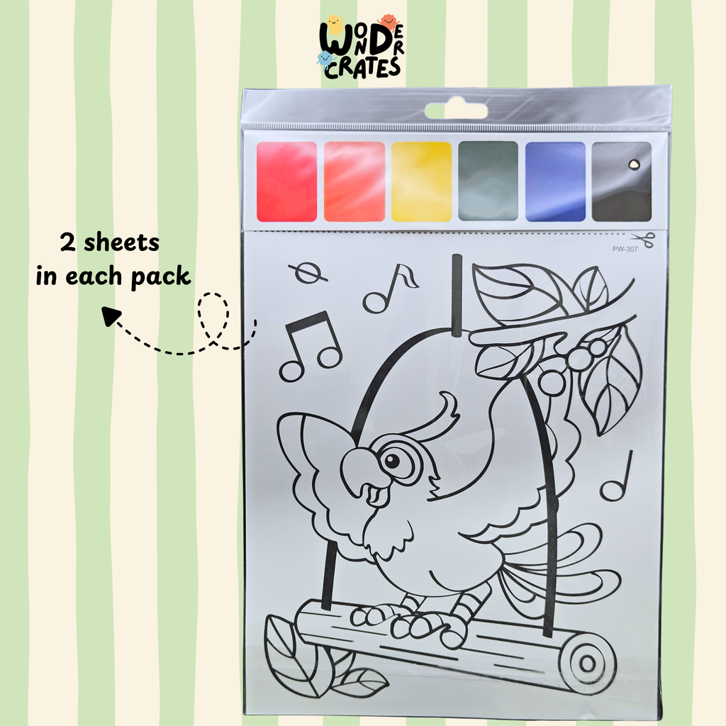 Parrot Paint with Water Sheets (2-Sheet Set) – Includes Brush & Paint Palette