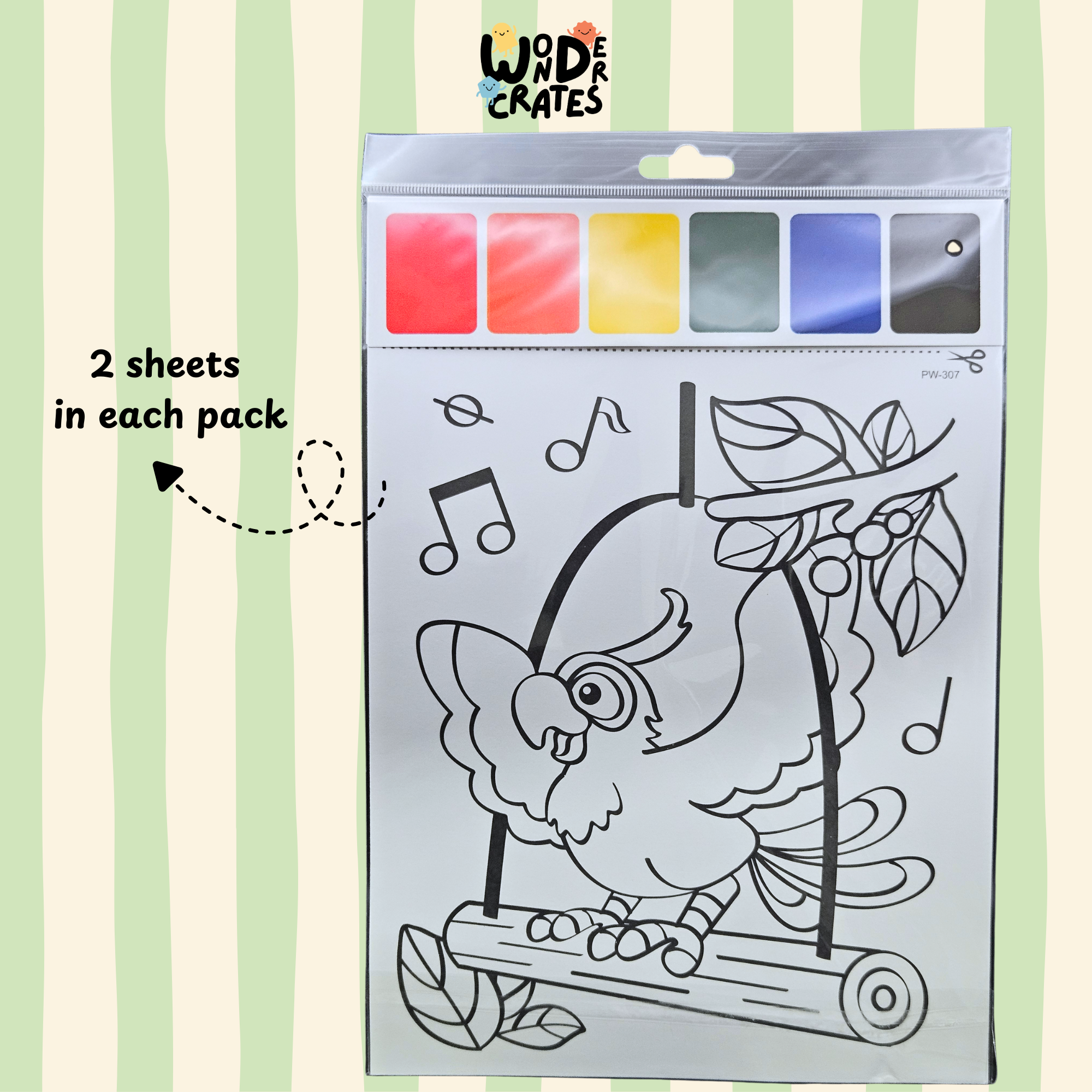 Parrot Paint with Water Sheets (2-Sheet Set) – Includes Brush & Paint Palette