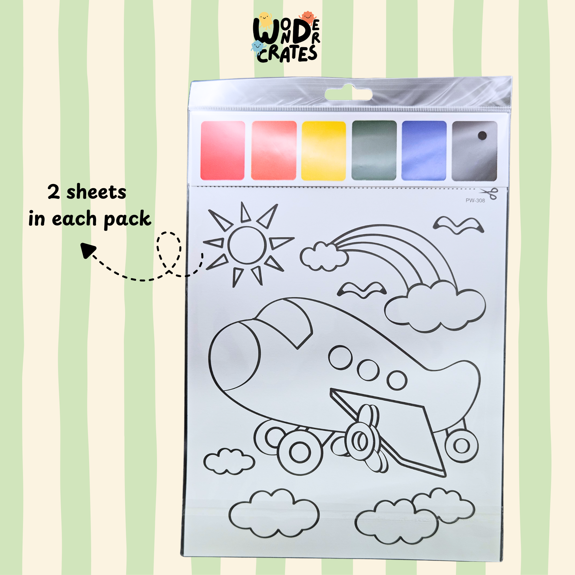 Airplane Paint with Water Sheets (2-Sheet Set) – Includes Brush & Paint Palette