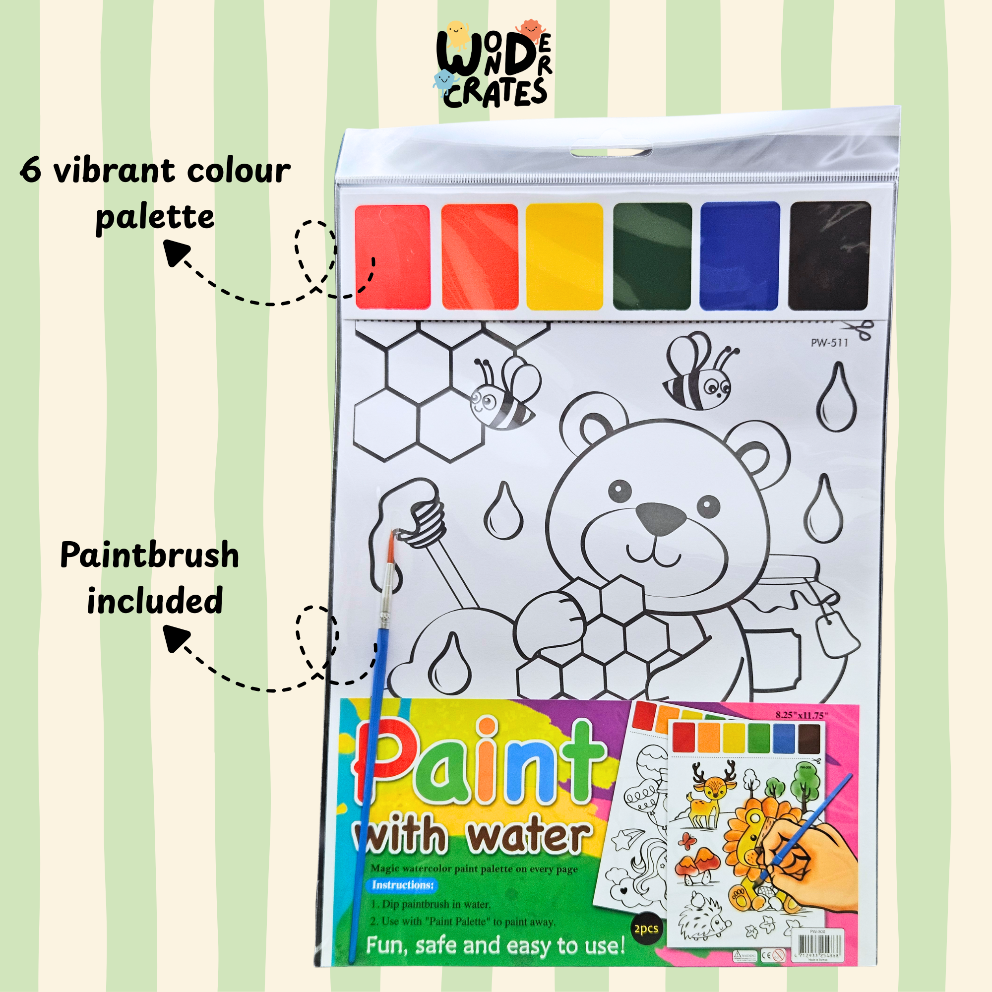 Honey Bear Paint with Water Sheets (2-Sheet Set) – Includes Brush & Paint Palette