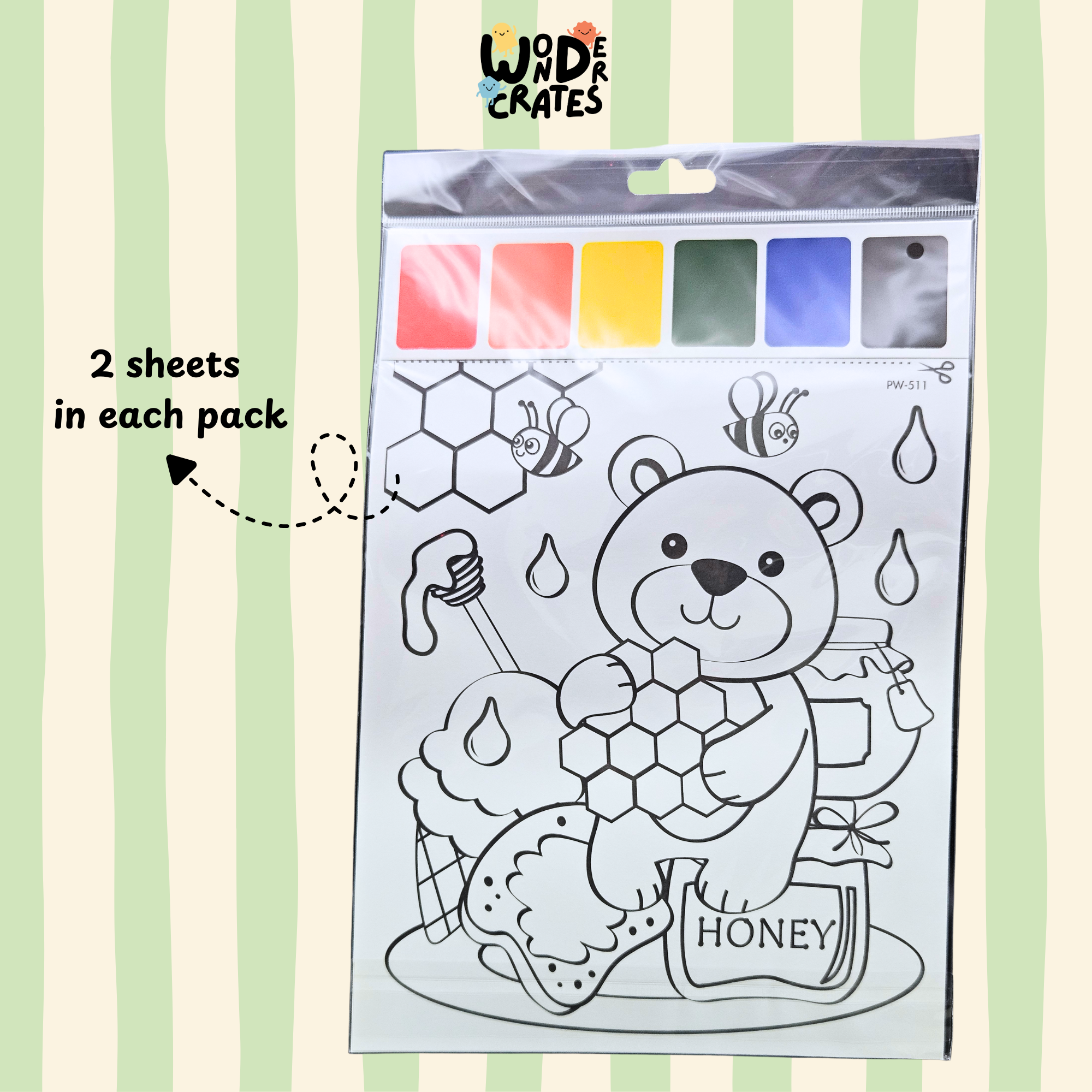 Honey Bear Paint with Water Sheets (2-Sheet Set) – Includes Brush & Paint Palette