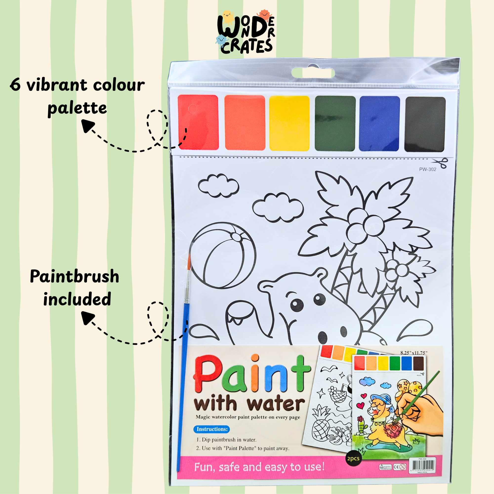 Hippo Paint with Water Sheets (2-Pack) – Includes Brush & Paint Palette
