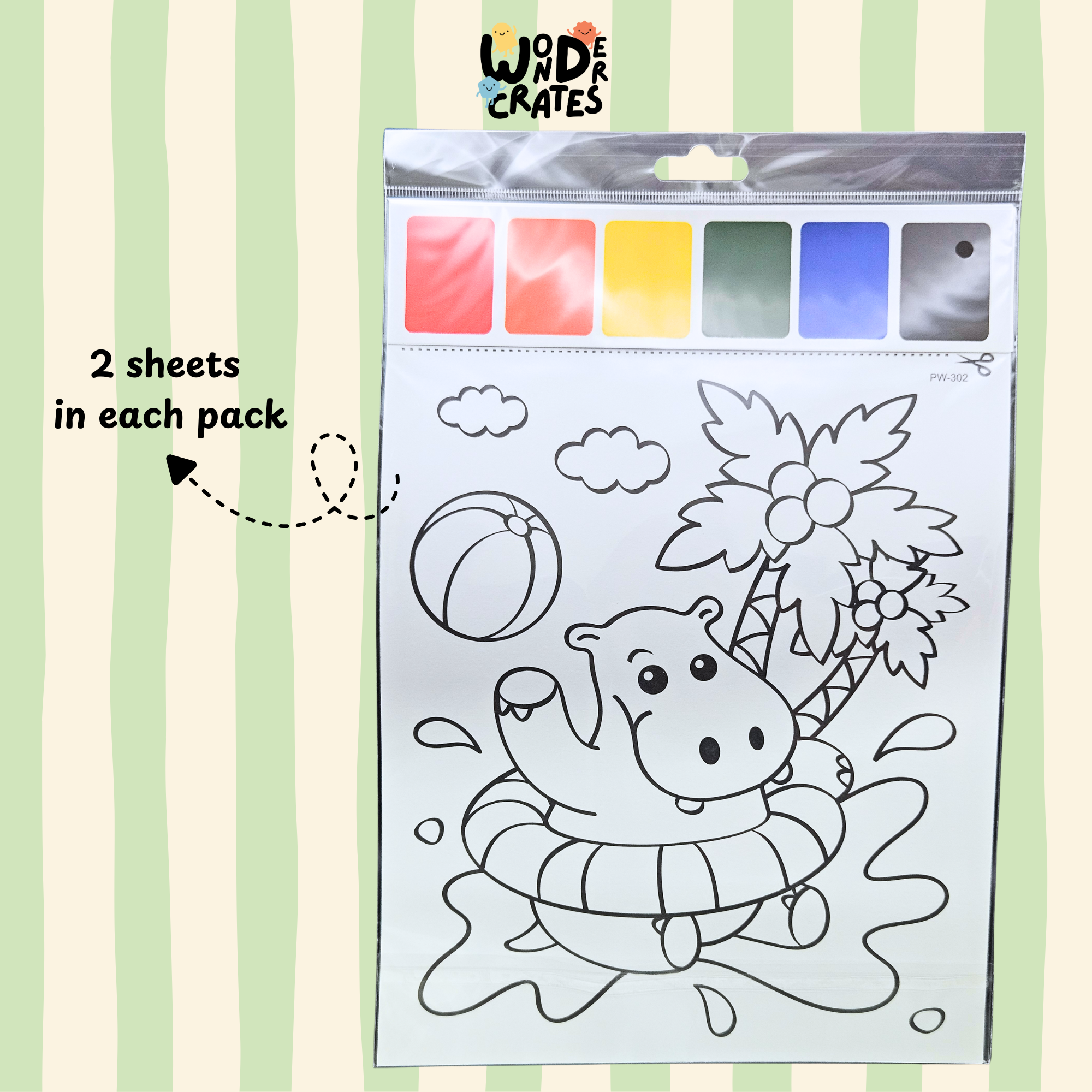 Hippo Paint with Water Sheets (2-Pack) – Includes Brush & Paint Palette