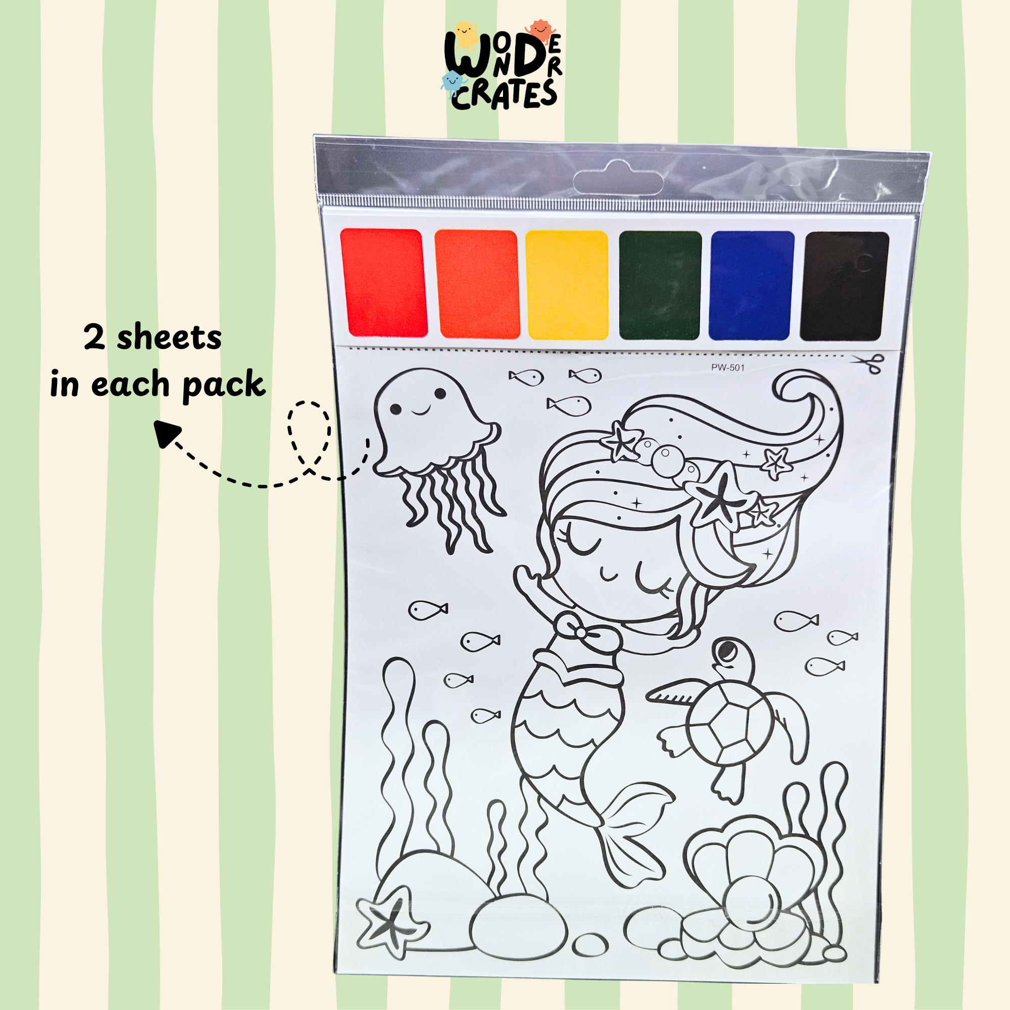 Mermaid Paint with Water Sheets (2-Sheet Set) – Includes Brush & Paint Palette
