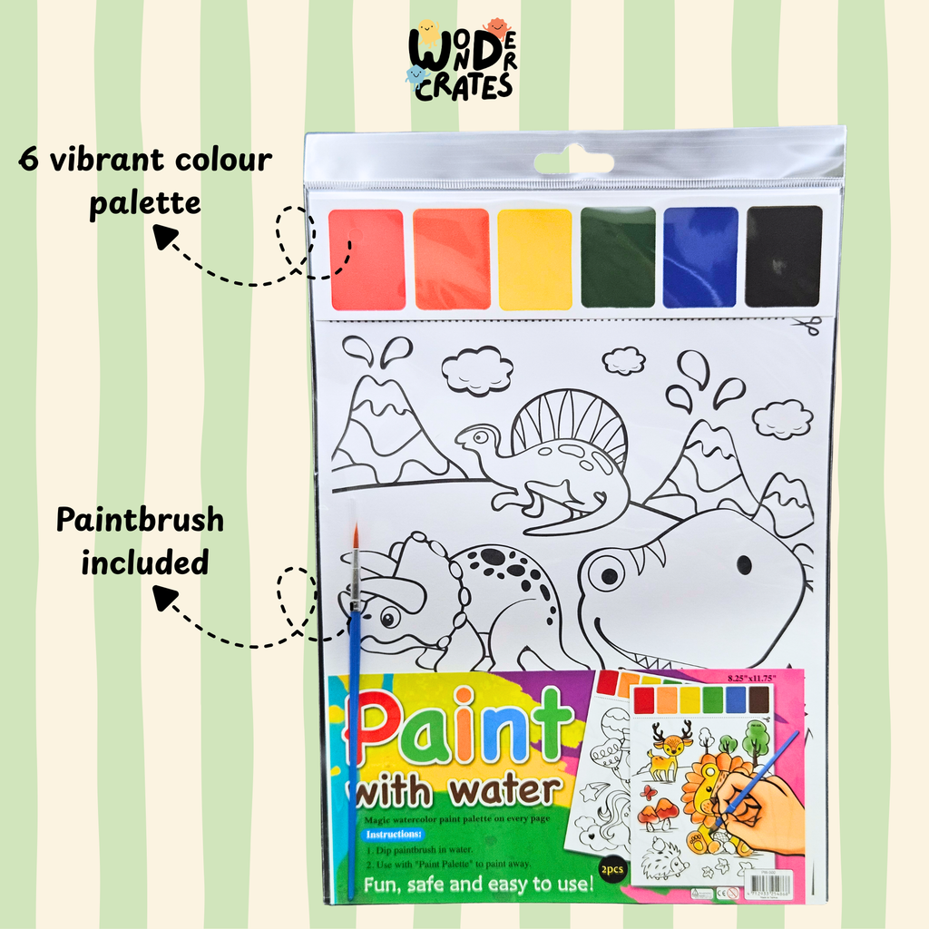 Dinosaur Paint with Water Sheets (2-Sheet Set) – Includes Brush & Paint Palette