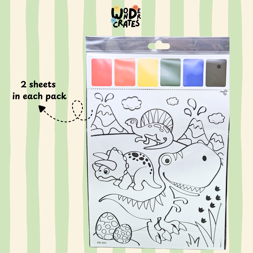 Dinosaur Paint with Water Sheets (2-Sheet Set) – Includes Brush & Paint Palette